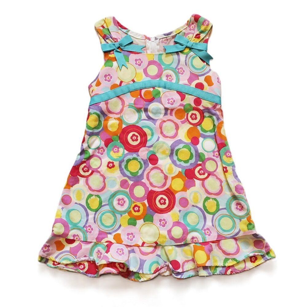 Bonnie Jean Dress 2/2T Multi bright Color Circle teal trim Spring Sleeveless Zip
